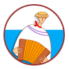 dessin simplifié de canotier jouant de l'accordéon devant la Seine